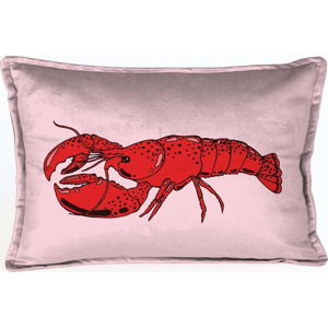 Růžový sametový polštář s humrem Velvet Atelier Lobster, 50 x 35 cm