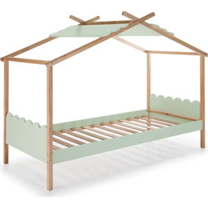 Zelená dětská postel s konstrukcí z borovicového dřeva Marckeric Nuvem, 90 x 190 cm