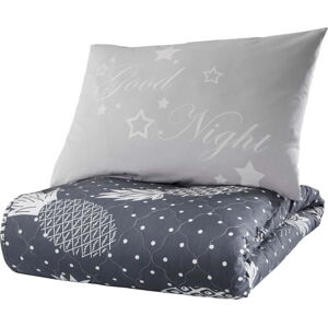 Modrý přehoz přes postel s povlakem na polštář z ranforce bavlny EnLora Home Night, 180 x 225 cm
