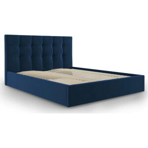Tmavě modrá čalouněná dvoulůžková postel s úložným prostorem s roštem 140x200 cm Nerin – Mazzini Beds