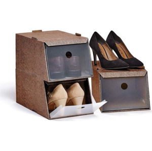 Sada 3 hnědých úložných boxů na obuv Domopak
