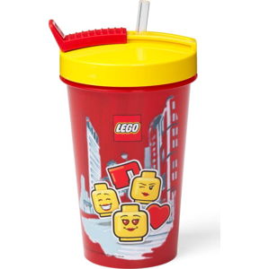 Červený kelímek se žlutým víčkem a brčkem LEGO® Iconic, 500 ml