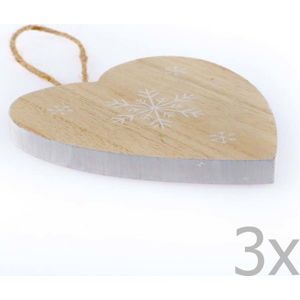 Sada 3 dřevěných závěsných srdcí Dakls Snowflake, výška 11 cm