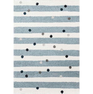 Bílo-modrý antialergenní dětský koberec 170x120 cm Stripes nad Dots - Yellow Tipi