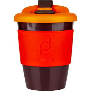 Oranžovo-hnědý cestovní hrnek na kávu Drink Pod Kofein, 340 ml