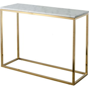 Bílý mramorový konzolový stolek s podnožím ve zlaté barvě RGE Marble, délka 100 cm