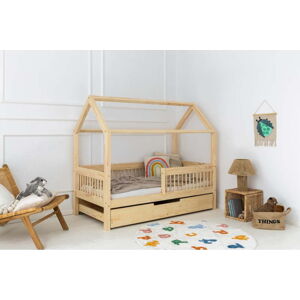 Domečková dětská postel z borovicového dřeva s úložným prostorem a výsuvným lůžkem v přírodní barvě 90x160 cm Mila MBW – Adeko