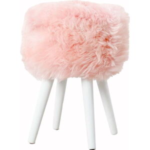 Stolička s růžovým sedákem z ovčí kožešiny Native Natural White, ⌀ 30 cm