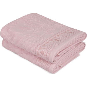 Sada 2 růžových bavlněných ručníků na ruce Catherine, 50 x 90 cm
