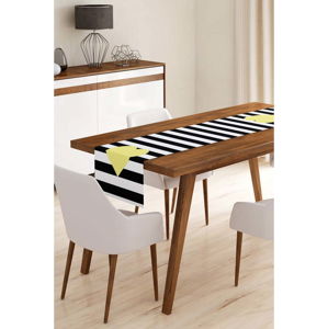 Běhoun na stůl z mikrovlákna Minimalist Cushion Covers Stripes with Yellow Heart, 45 x 140 cm