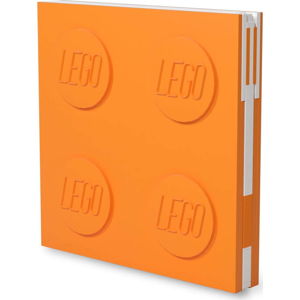 Oranžový čtvercový zápisník s gelovým perem LEGO®, 15,9 x 15,9 cm