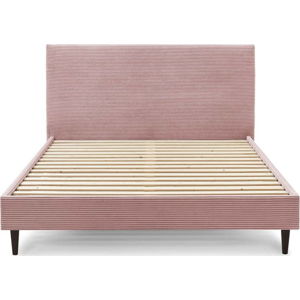Růžová dvoulůžková postel s manšestrovým povrchem Bobochic Paris Anja Dark, 180 x 200 cm