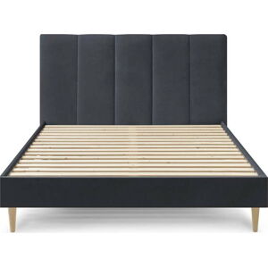 Tmavě šedá sametová dvoulůžková postel Bobochic Paris Vivara Velour, 160 x 200 cm