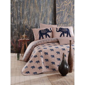 Růžový přehoz přes postel s povlakem na polštář z ranforce bavlny EnLora Home Fil, 180 x 225 cm