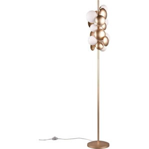 Stojací lampa se skleněným stínidlem ve zlato-bílé barvě (výška 155 cm) Bubble – Trio Select