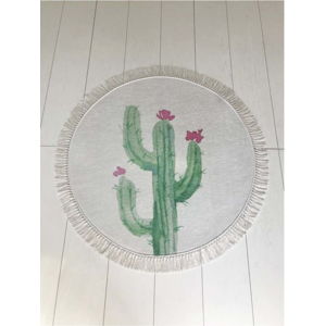 Bílo-zelená koupelnová předložka Tropica Cactus III, ⌀ 100 cm