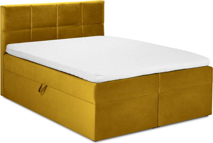 Hořčicově žlutá sametová dvoulůžková postel Mazzini Beds Mimicry, 200 x 200 cm