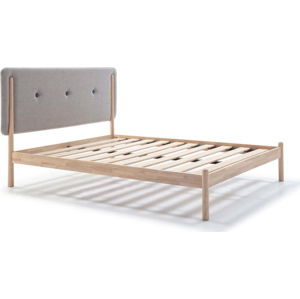 Dřevěná postel s šedým čelem Marckeric Annie, 140 x 200 cm