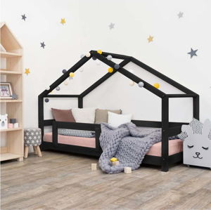 Černá dětská postel domeček s bočnicí Benlemi Lucky, 90 x 160 cm