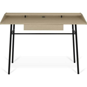 Pracovní stůl s deskou z dubu a černýma nohama TemaHome Ply, 120 x 81 cm