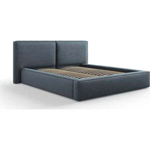Tmavě modrá čalouněná dvoulůžková postel s úložným prostorem a roštem 160x200 cm Arendal – Cosmopolitan Design