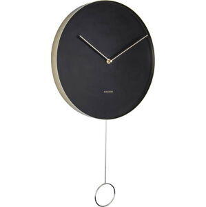 Černé nástěnné kyvadlové hodiny Karlsson Pendulum, ø 34 cm