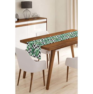 Běhoun na stůl z mikrovlákna Minimalist Cushion Covers Jungle Leaves Stripes, 45 x 140 cm