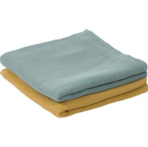 Sada 2 dětských ručníků z organické bavlny Kave Home Hilen Blue, 87 x 87 cm