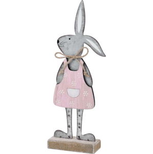 Šedá dekorace na podstavci králík v růžových šatech Ego Dekor, 25,5 x 9 x 4 cm