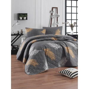 Šedý přehoz přes postel s povlakem na polštář z ranforce bavlny EnLora Home Olivia, 180 x 225 cm