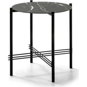 Černý odkládací stolek se skleněnou deskou v mramorovém dekoru Marckeric, ø 47 cm
