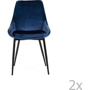 Sada 2 tmavě modrých jídelních židlí se sametovým potahem Tenzo Lex