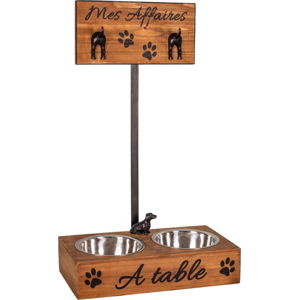 Misky pro psy ve stojanu s cedulkou Antic Line, 19 x 60 cm