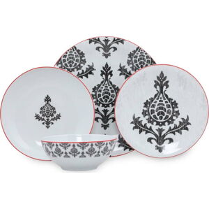 24dílná sada černo-bílého porcelánového nádobí Kütahya Porselen Ornaments
