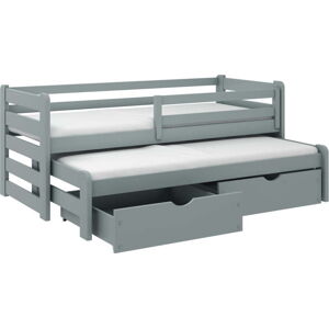 Šedá dětská postel s výsuvným lůžkem s úložným prostorem 90x200 cm Senso - Lano Meble