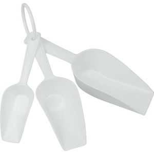 Sada 3 bílých plastových odměrek ve tvaru lopatky Metaltex Scoops