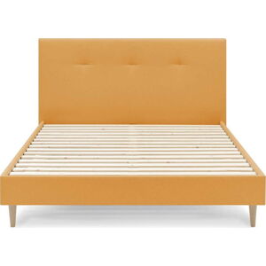 Čalouněná dvoulůžková postel s roštem 180x200 cm v hořčicové barvě Tory – Bobochic Paris