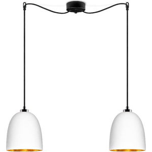 Bílé dvouramenné závěsné svítidlo s černým kabelem a detailem ve zlaté barvě Sotto Luce Awa Matte