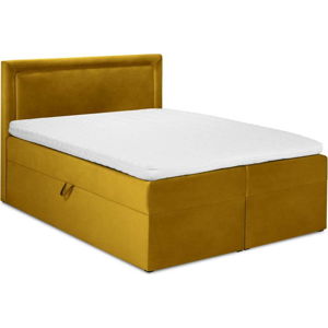 Hořčicově žlutá sametová dvoulůžková postel Mazzini Beds Yucca, 200 x 200 cm