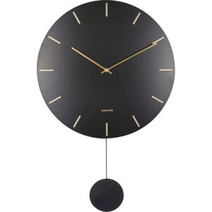 Černé nástěnné kyvadlové hodiny Karlsson Impressive, ø 47 cm