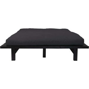 Dvoulůžková postel z borovicového dřeva s matrací Karup Design Blues Double Latex Black/Black, 200 x 200 cm