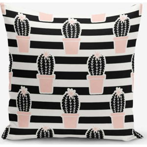 Povlak na polštář s příměsí bavlny Minimalist Cushion Covers Black Striped Cactus, 45 x 45 cm