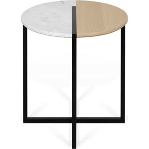 Konfereční stolek s deskou z dubového dřeva a mramoru TemaHome Sonata, ø 50 cm