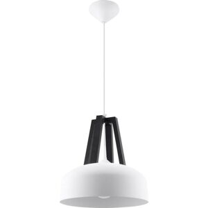 Bílo-černé závěsné svítidlo s dřevěným/kovovým stínidlem ø 30 cm Olla - Nice Lamps