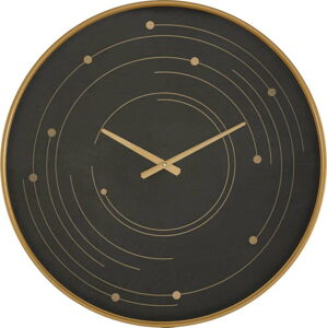 Černé nástěnné hodiny s rámem ve zlaté barvě Mauro Ferretti Plix, ø 60 cm