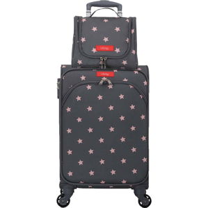 Set šedo-růžového zavazadla na 4 kolečkách a kosmetického kufříku Lollipops Starry