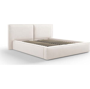 Béžová čalouněná dvoulůžková postel s úložným prostorem a roštem 160x200 cm Arendal – Cosmopolitan Design