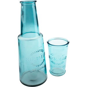 Modrá skleněná karafa se sklenicí, 800 ml