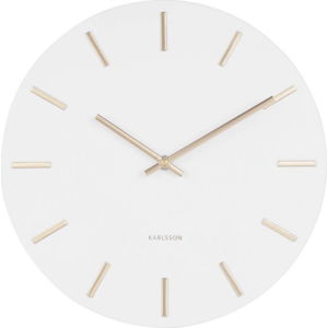 Bílé nástěnné hodiny s ručičkami ve zlaté barvě Karlsson Charm, ø 30 cm
