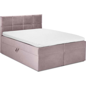 Růžová sametová dvoulůžková postel Mazzini Beds Mimicry, 200 x 200 cm